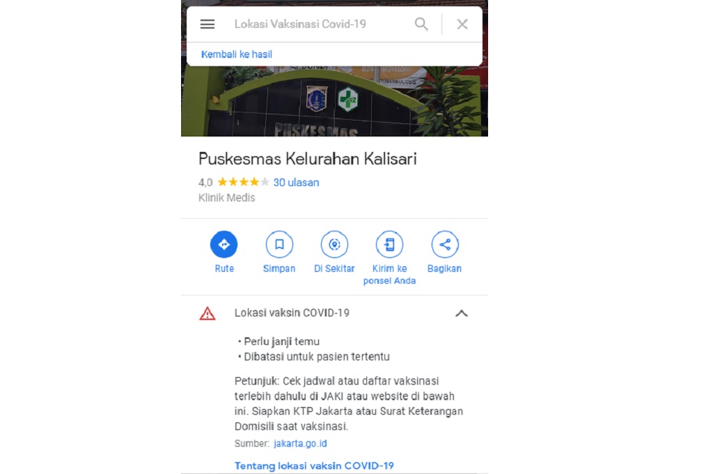 Cari Lokasi Vaksinasi Covid-19 di Google Maps