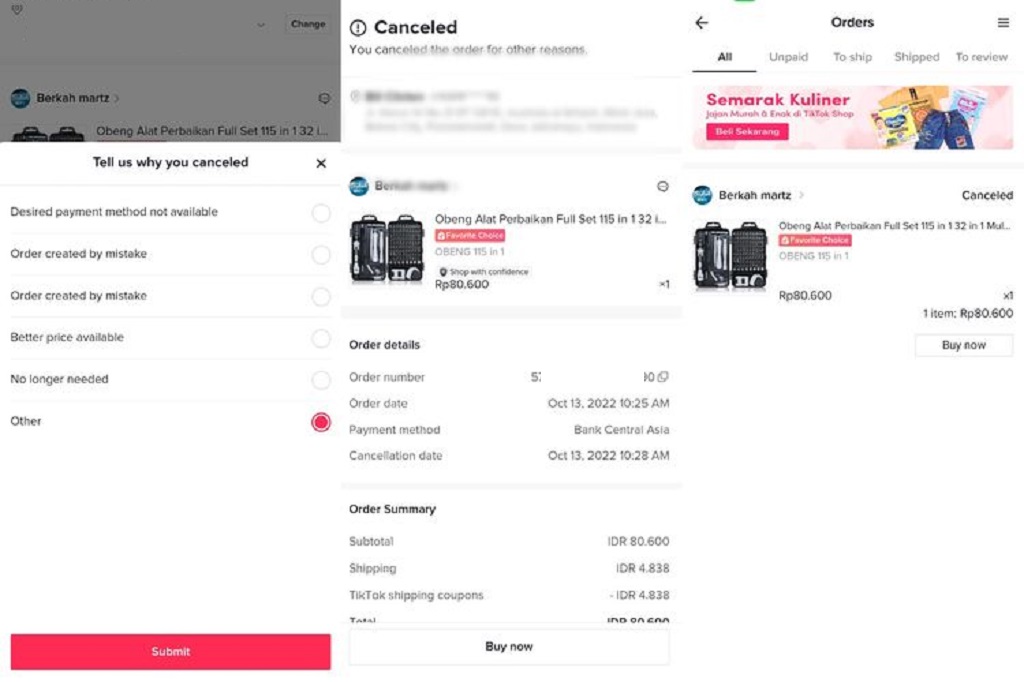Cara Membatalkan Pesanan di Tiktok Shop