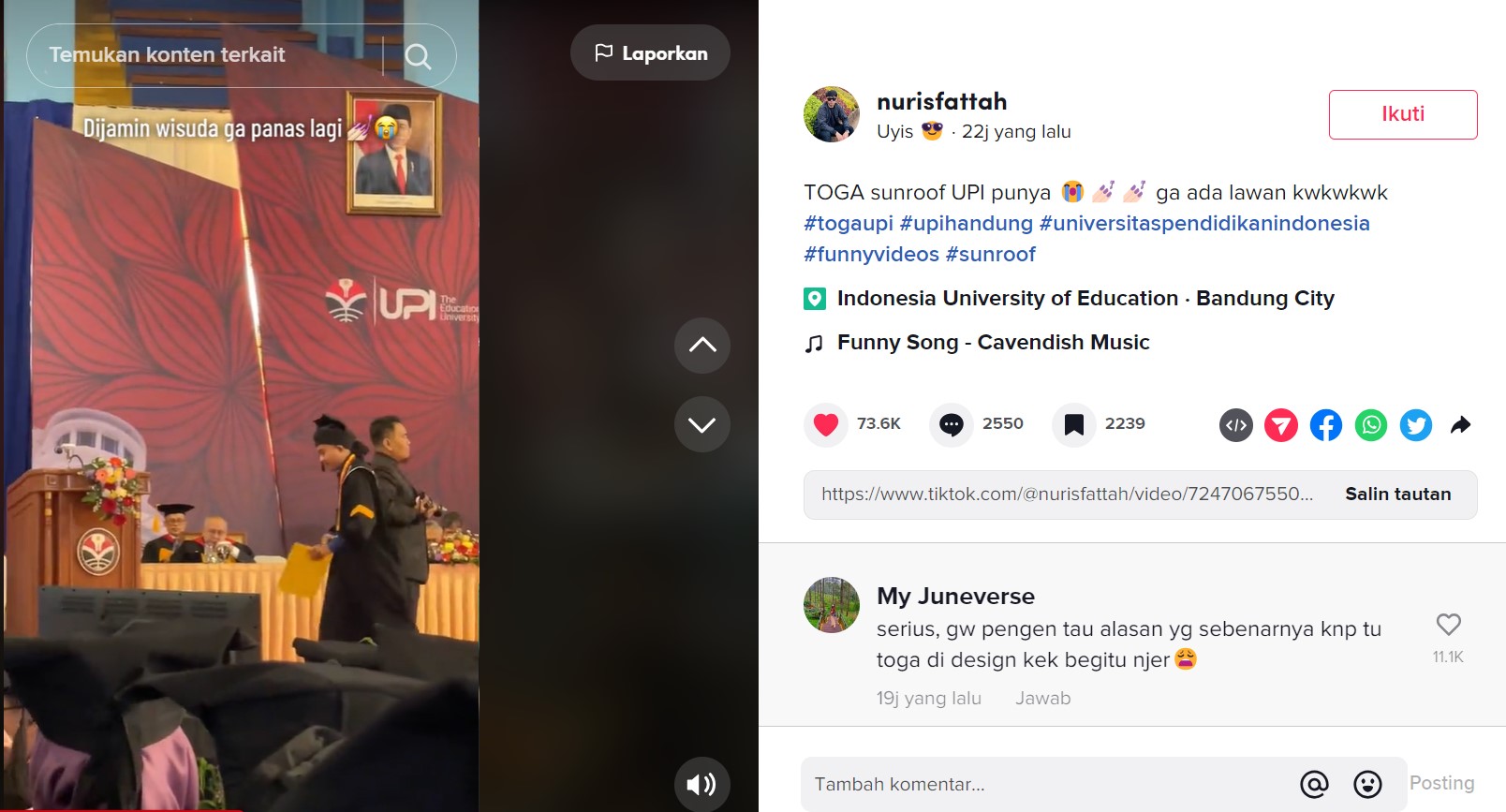 Uniknya Toga Wisuda UPI Terbaru, Topi Model <i>Sunroof</i> sampai Jubah Ular Kobra
