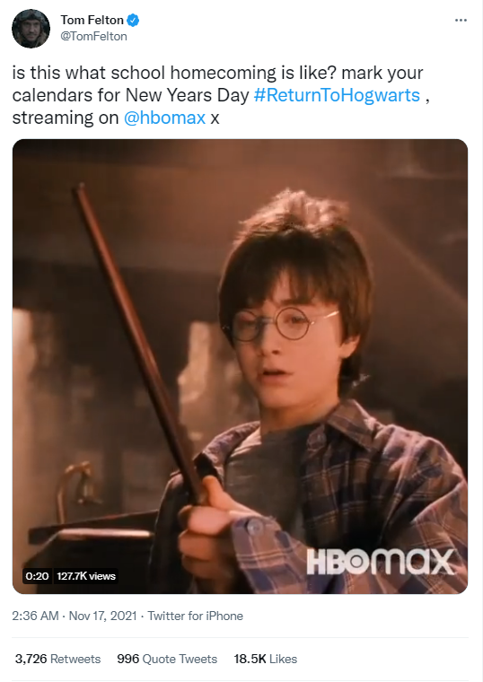 Tom Felton mengunggah trailer Return To Hogwarts. Twitter @TomFelton