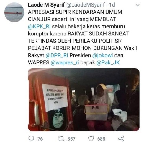 Bonus OTT KPK dari Sopir Angkot Cianjur