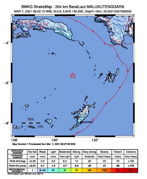 Maluku Tenggara Diguncang Gempa 5,8 Magnitudo