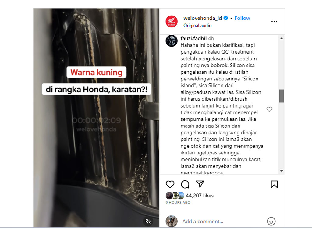 Ada Pria Bermasker Jelaskan Perihal Karat di Rangka eSAF Honda
