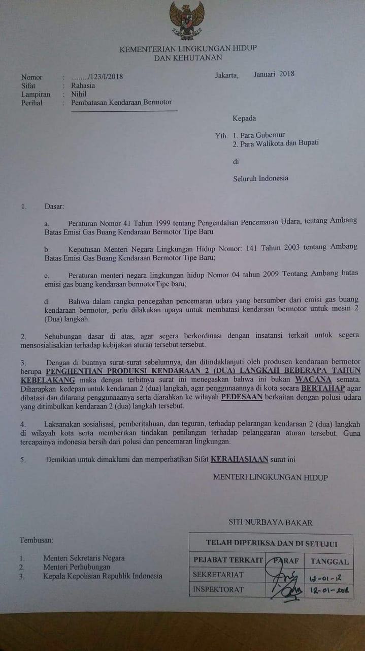 Kementerian LHK Bakal Larang Motor 2-tak di Perkotaan