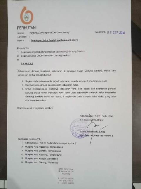 Akibat Kebakaran Hutan, Jalur Pendakian Gunung Sindoro Ditutup