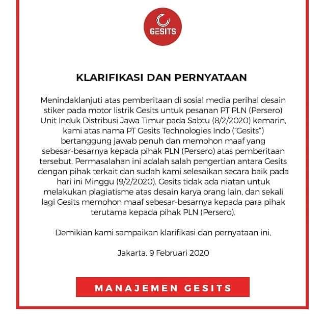Gesits dan PLN Lakukan Klarifikasi Soal Desain Striping Ilegal