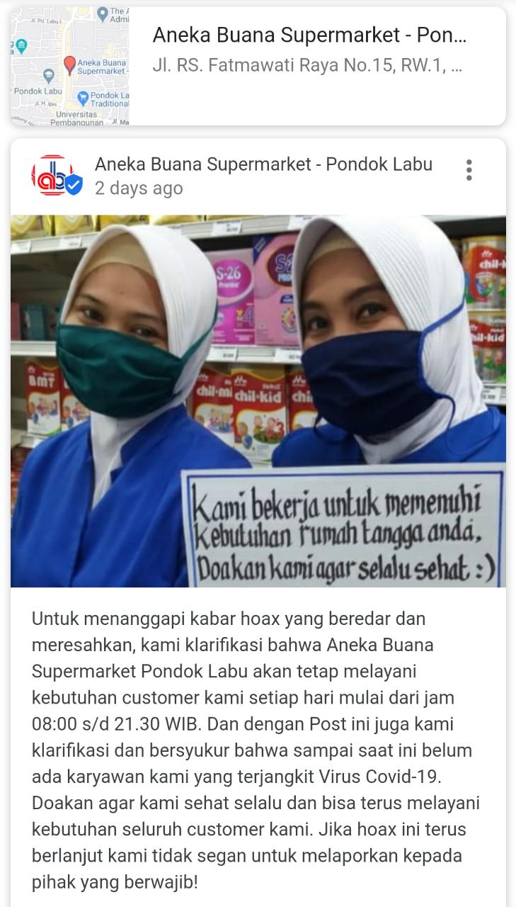 [Cek Fakta] 9 Karyawan Aneka Buana Pondok Labu Terinfeksi Korona? Hoaks