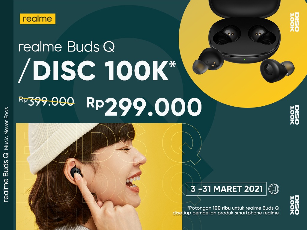 TWS realme Buds Q Tawarkan Audio Maksimal Harga Minimal