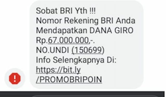[Cek Fakta] Terima SMS BRI Bagikan Dana Giro Rp67 Juta? Cek Dulu Faktanya