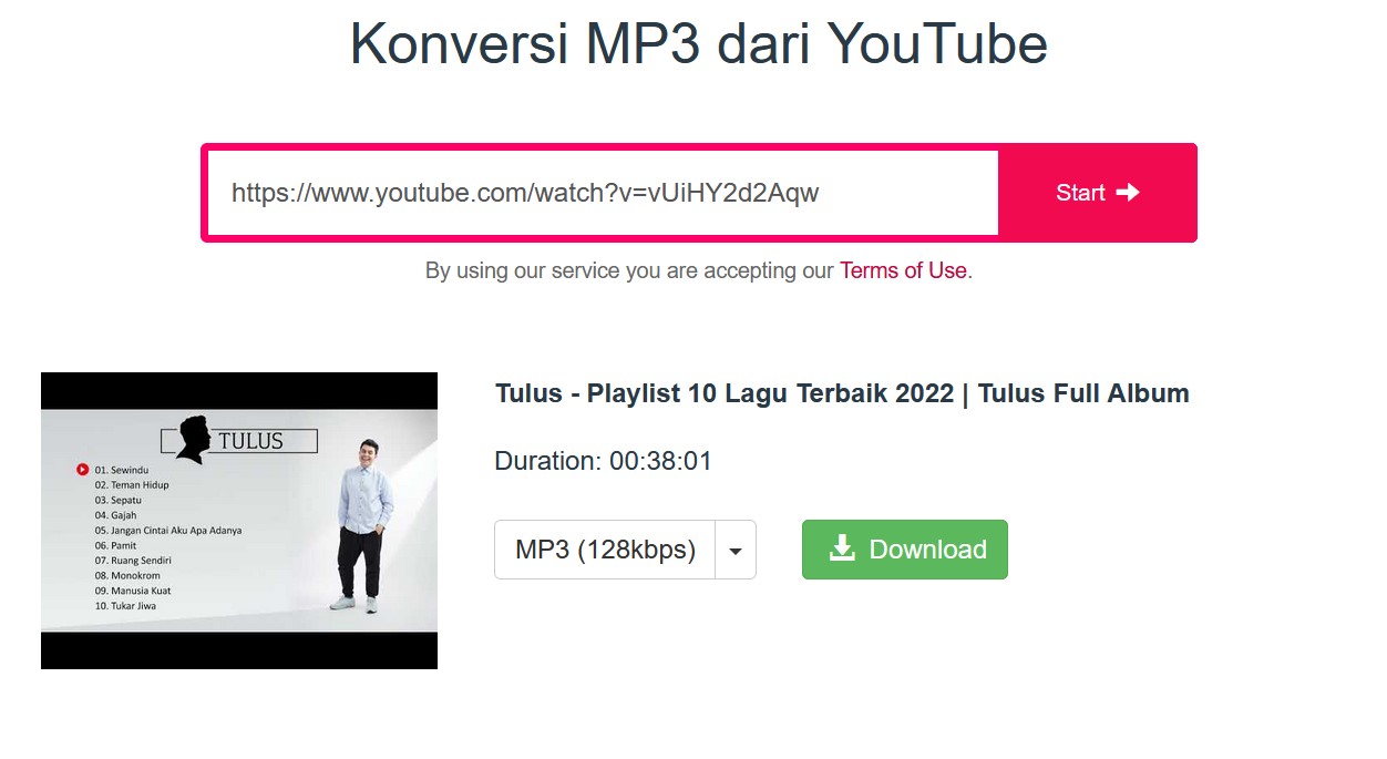 Tampilan Y2mate MP3