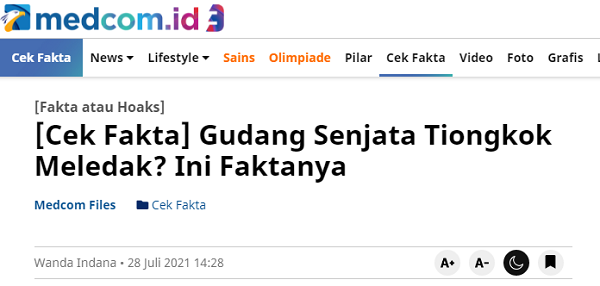 [Cek Fakta] Benarkah Ini Video Ledakan di Gudang Senjata Tiongkok? Simak Faktanya