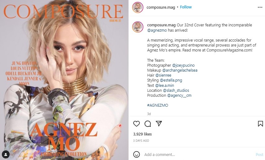 Agnez Mo jadi cover majalah Composure Magazine. Instagram @composure.mag