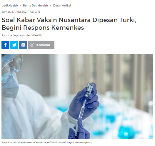 [Cek Fakta] Benarkah Turki Sudah Pesan 5,2 Juta Dosis Vaksin Nusantara? Ini Faktanya