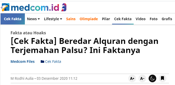 [Cek Fakta] Benarkah Alquran Nusantara Berisi Terjemahan Palsu sudah Direalisasikan? Ini Faktanya