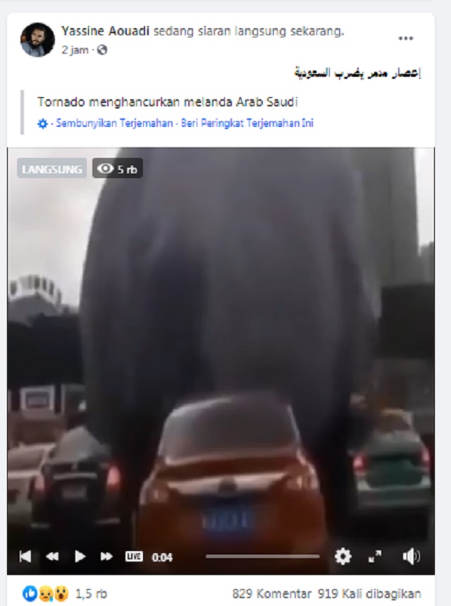 [Cek Fakta] Video Siaran Langsung Penampakan Tornado Hancurkan Arab Saudi? Ini Faktanya