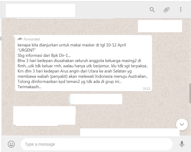 [Cek Fakta] Selama 3 Hari Ini Dianjurkan tidak Keluar Rumah Ada Angin Pembawa Penyakit Lewat Indonesia? Ini Faktanya