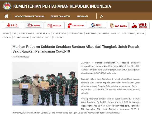 [Cek Fakta] Prabowo Pakai Uang Pribadi Beli APD dari Tiongkok, Hoaks