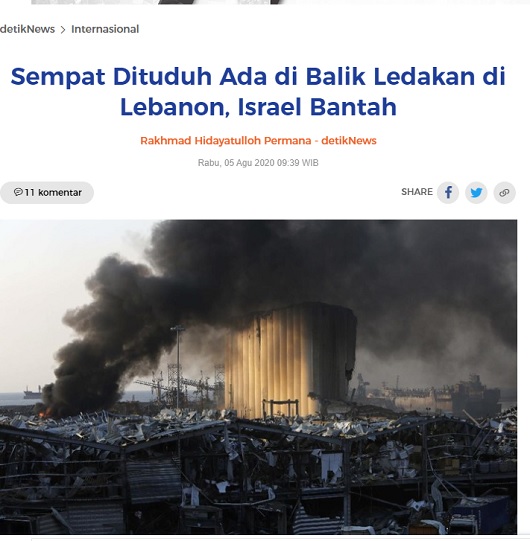 [Cek Fakta] Ledakan di Beirut Akibat Serangan Bom Israel? Ini Faktanya