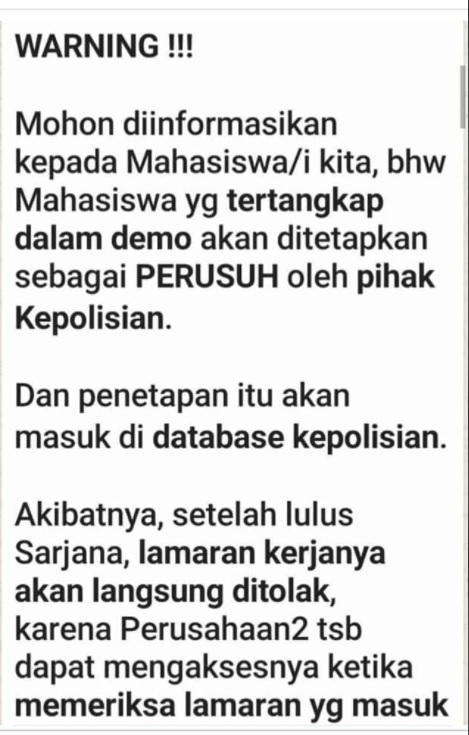 [Cek Fakta] Polisi Berikan Data Mahasiswa Pedemo yang Tertangkap ke Perusahaan ? Ini Faktanya