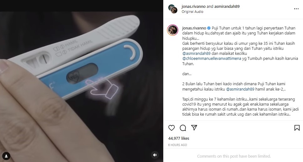 Asmirandah keguguran anak ke-2. Instagram jonas.rivanno
