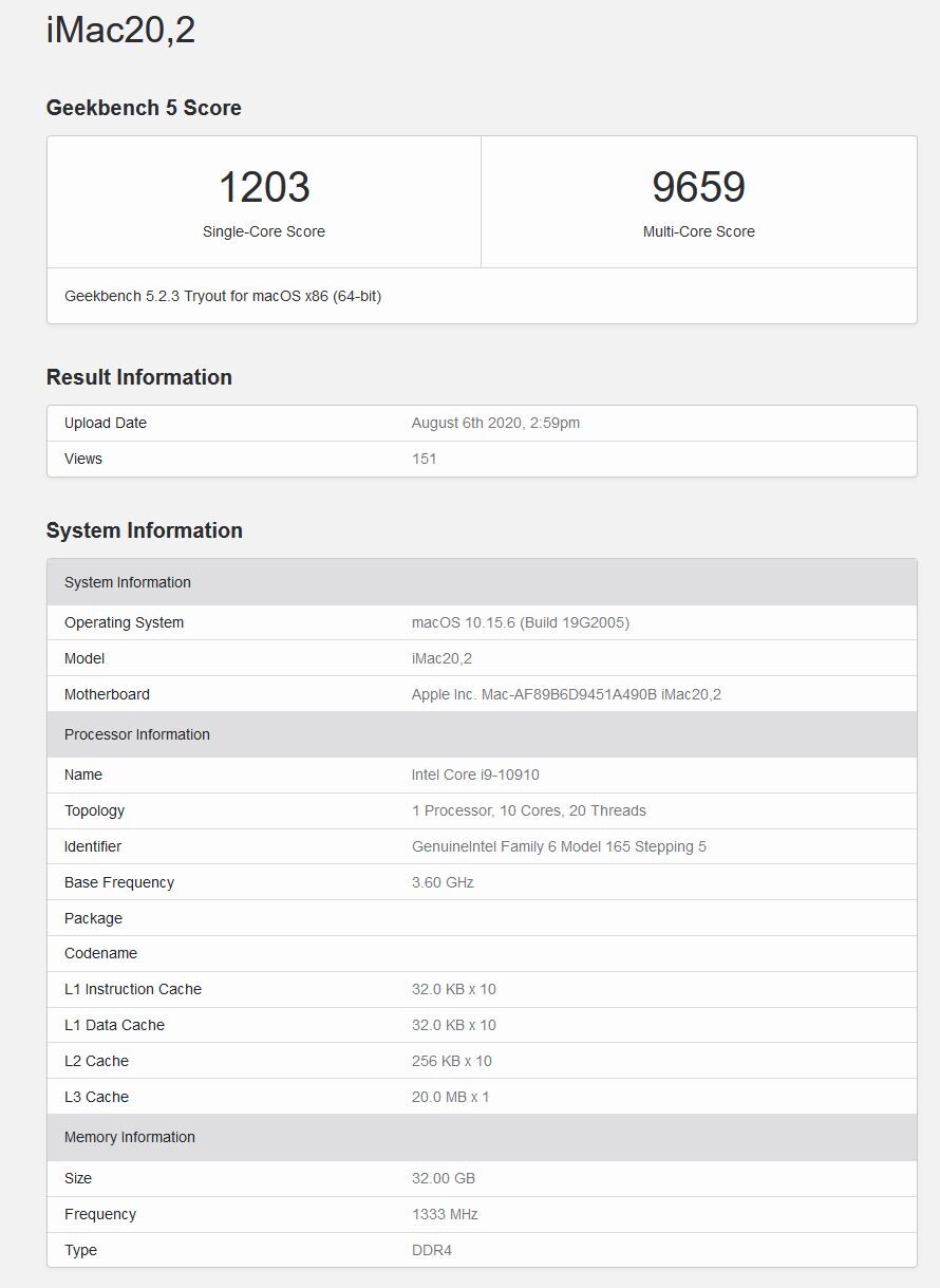 Beredar Bocoran Prosesor Intel Core i9-10910 untuk iMac