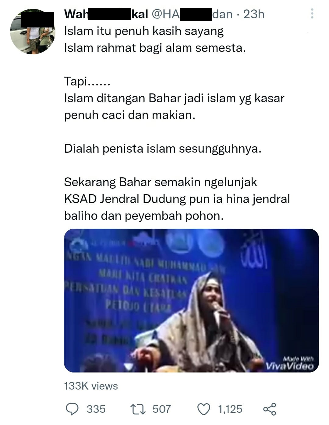 Unggahan video cacian bahar bin smith di twitter