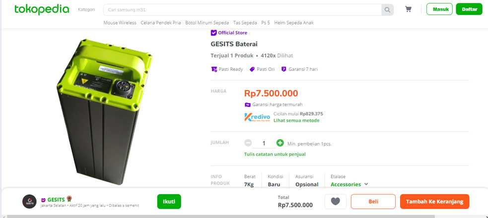 Harga Baterai Motor Gesits Sampai Rp 7,5 Juta?