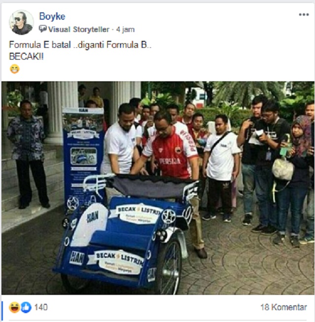[Cek Fakta] Anies Baswedan Batalkan Formula E dan Diganti dengan Becak? Ini Faktanya