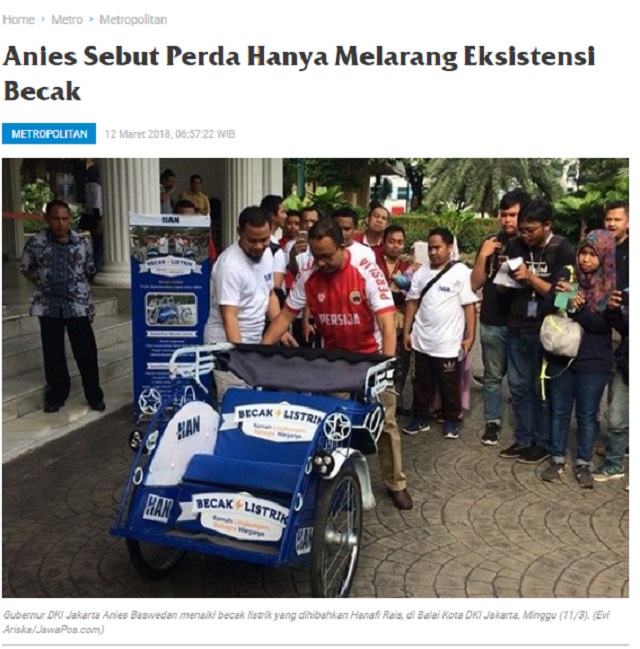 [Cek Fakta] Anies Baswedan Batalkan Formula E dan Diganti dengan Becak? Ini Faktanya