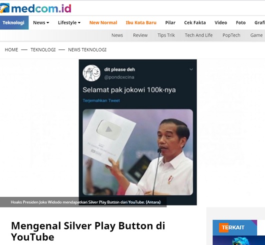 Cek Fakta Presiden Jokowi Mendapatkan Silver Play Button Covid 19 Ini Faktanya