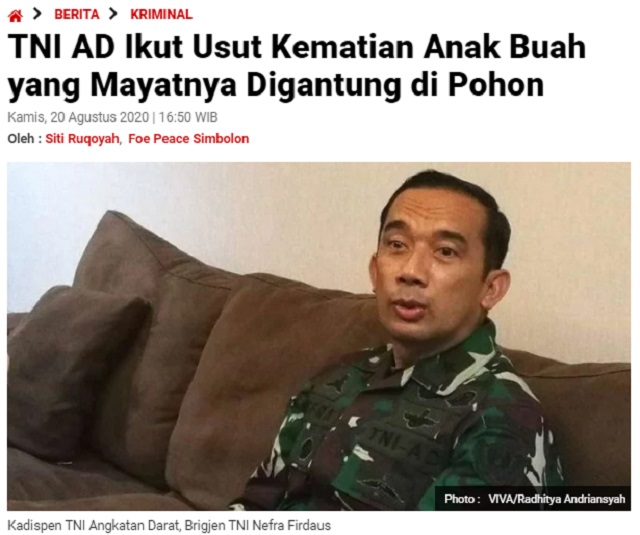 [Cek Fakta] Foto Penampakan Tiga Orang yang Menggantung Anggota TNI di Pohon? Simak Faktanya