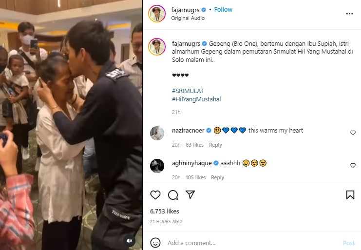 Bio One bertemu istri Pak Gepeng Srimulat. Instagram fajarnugrs