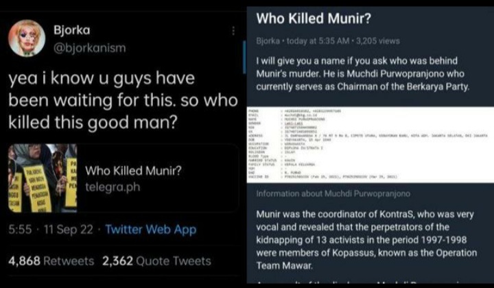 <i>Hacker</i> Bjorka Sebut Sosok Ketua Partai Diduga Pembunuh Munir