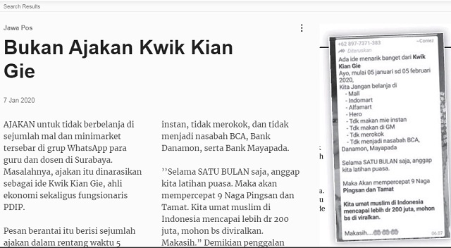[Cek Fakta] Kwik Kian Gie Serukan Boikot Sejumlah Pusat Perbelanjaan dan Bank? Ini Faktanya