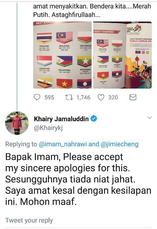 Bendera Indonesia Terbalik, Menpora Malaysia Minta Maaf Lewat Twitter