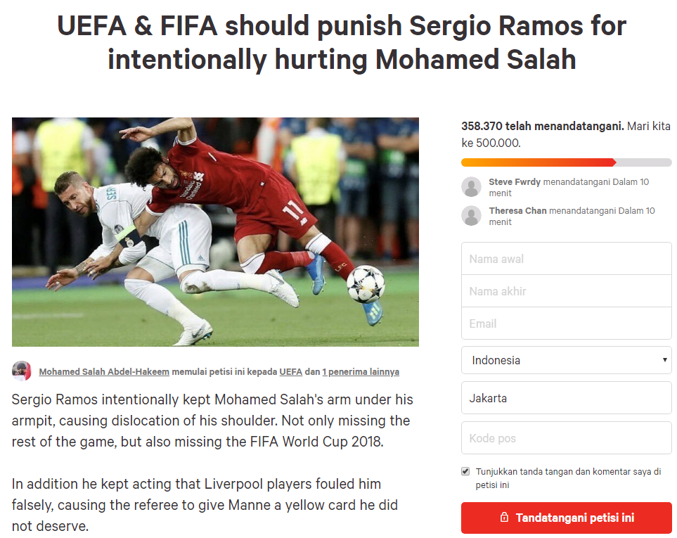 350 Ribu Orang Ingin Sergio Ramos Dihukum