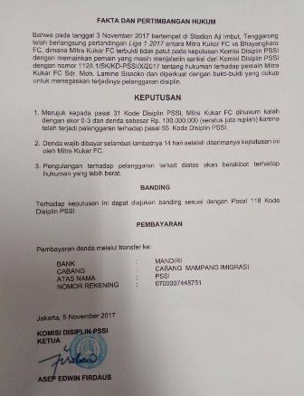 Protes BFC Direspons Komdis, Mitra Kukar Dinyatakan Kalah