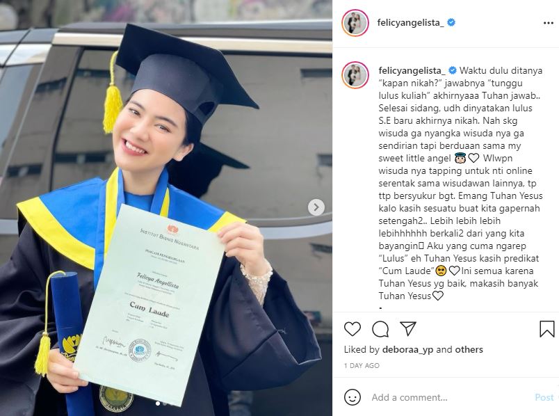 Hebat, Felicya Angelista Wisuda dengan Predikat Cum Laude