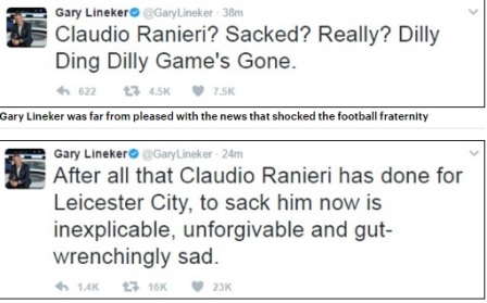 Reaksi Mourinho dan Lineker soal Pemecatan Ranieri