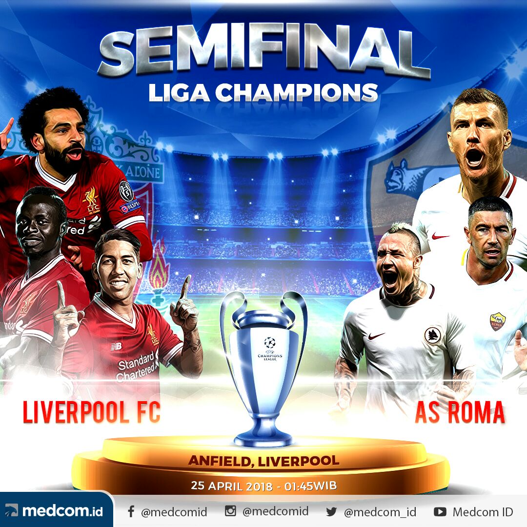 Jadwal Leg 1 Semifinal: Liverpool vs AS Roma