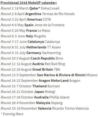 MotoGP Rilis Kalender Sementara Musim 2018
