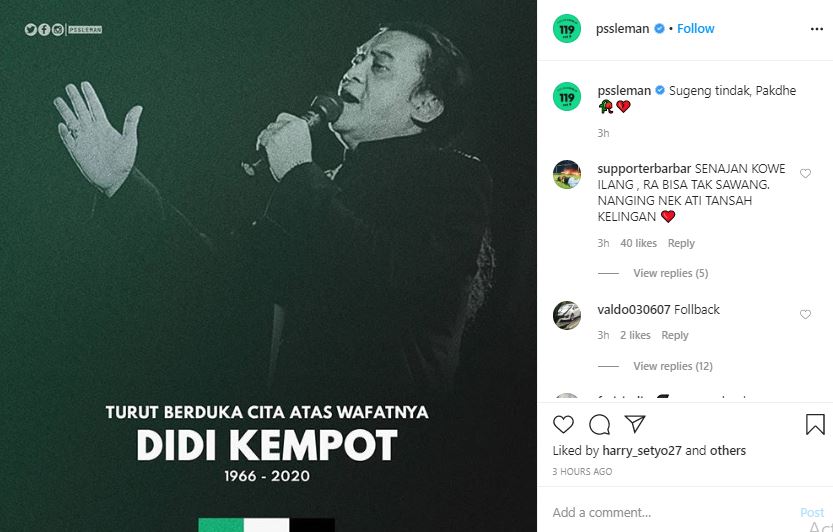 Sepak Bola Indonesia Berduka Atas Wafatnya Didi Kempot