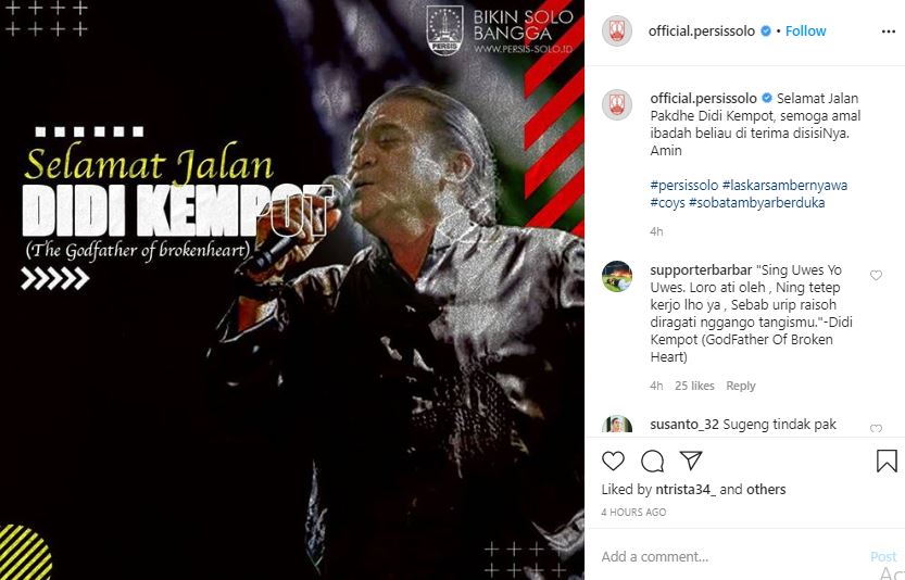 Sepak Bola Indonesia Berduka Atas Wafatnya Didi Kempot