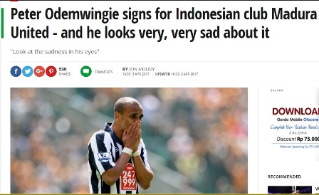 Media Inggris Menduga Odemwingie Sedih Gabung Madura United