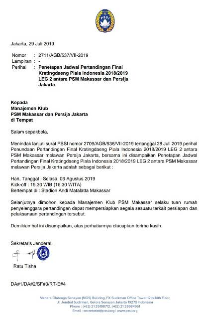 PSSI Putuskan Laga Tunda PSM vs Persija Digelar 6 Agustus