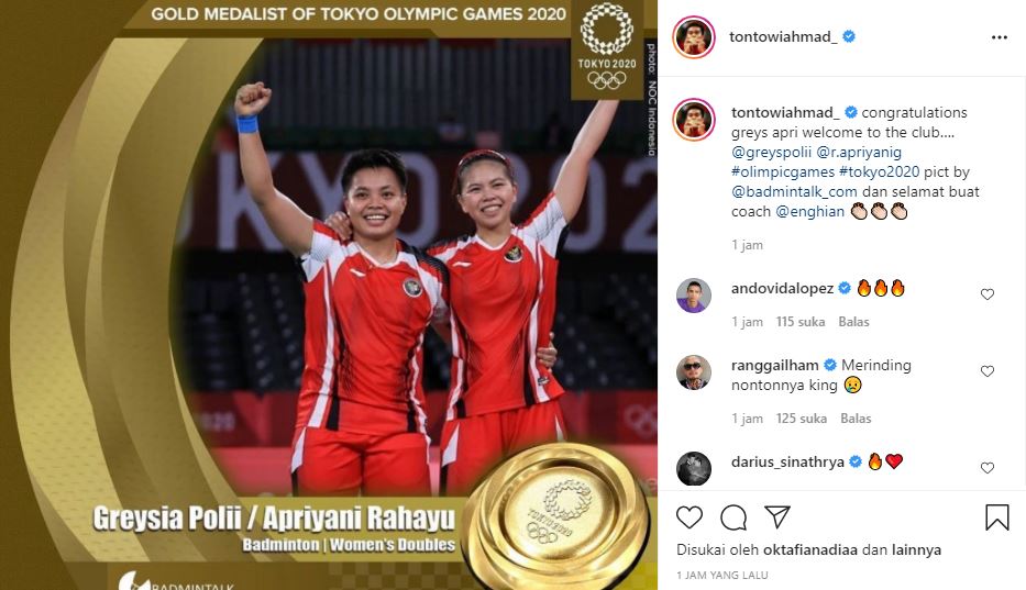 Greysia/Apriyani Raih Medali Emas, Tontowi Ahmad: Welcome to The Club!