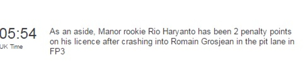 Debut Rio Haryanto di F1 Diawali Hukuman dan Start dari Urutan ke-22