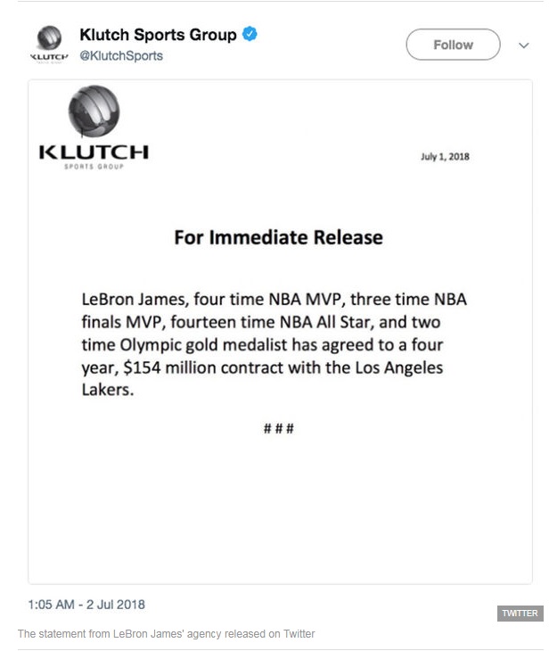 Resmi: LeBron James Gabung LA Lakers