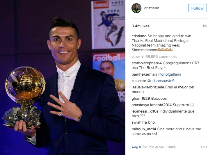 10 Pesepak Bola Terpopuler di Instagram pada 2016