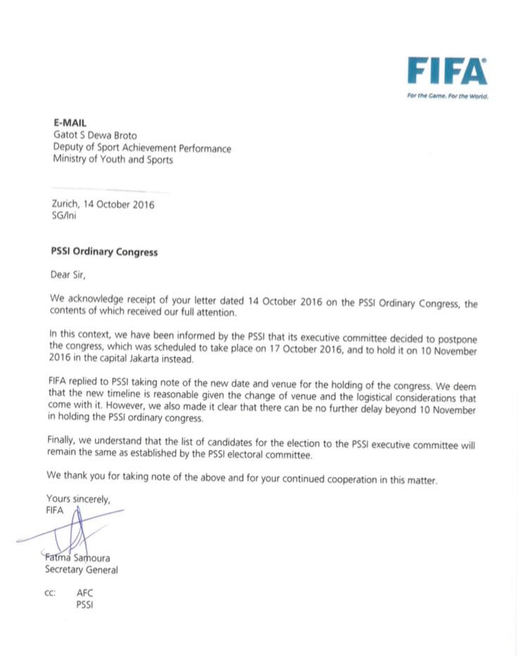 FIFA Setuju Kongres PSSI Ditunda